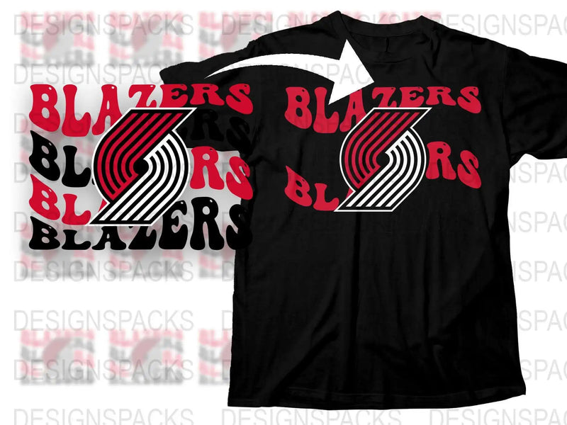 Black T-Shirt with Red and White Blazers Graphic, Stylish Sports Team Fan Apparel