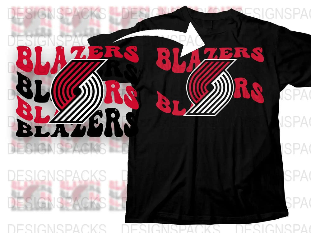 Black T-Shirt with Red and White Blazers Graphic, Stylish Sports Team Fan Apparel