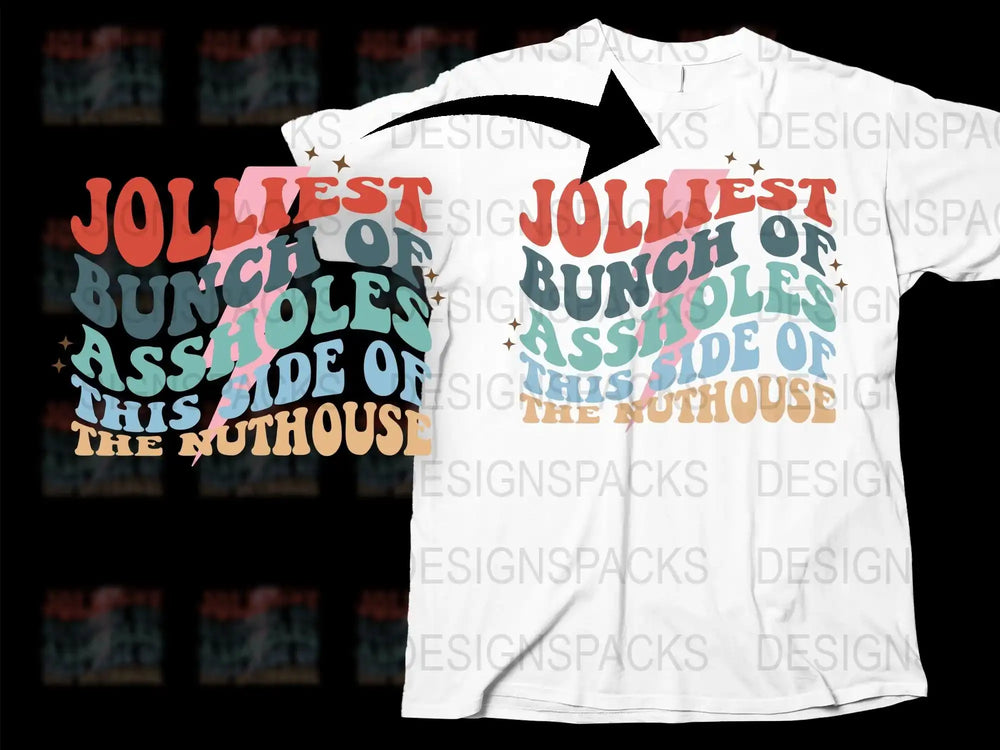 Jolliest Bunch of Assholes T-Shirt, Funny Christmas Vacation Shirt, Holiday Tee for Family, Colorful Graphic Text Design, Unisex Fit