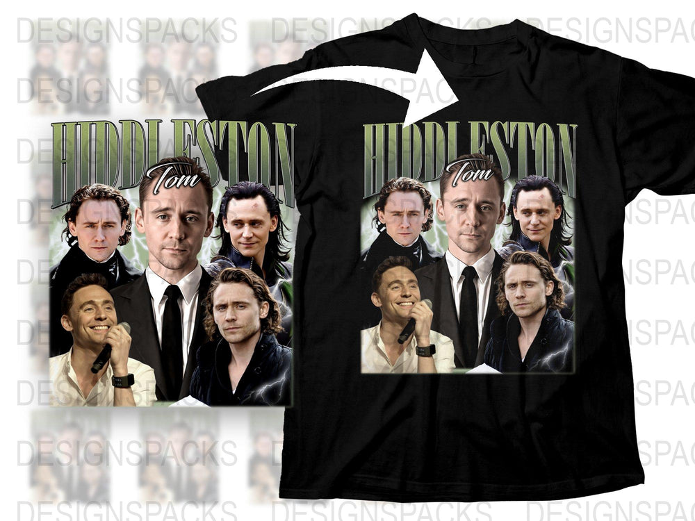 Tom Hiddleston Fan T-Shirt, Collage Print, Actor Inspired Tee, Gift for Movie Lovers, Unisex Clothing, Graphic Black Shirt