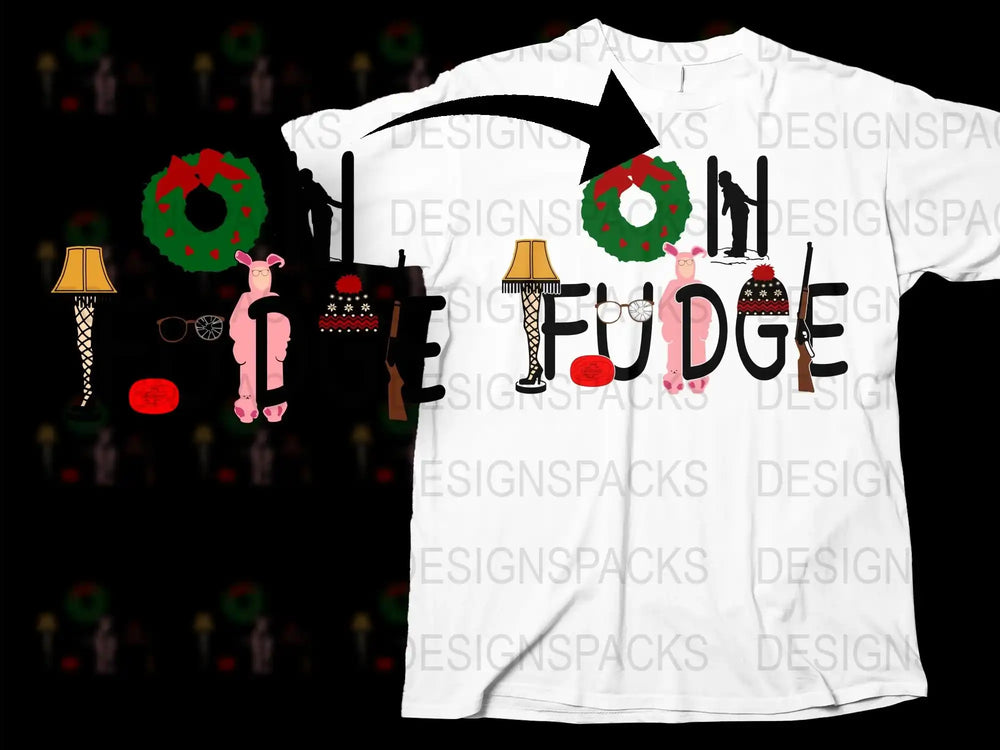Oh Fudge Christmas Quote T-Shirt, Funny Holiday Graphic Tee, Casual Festive Apparel for Winter