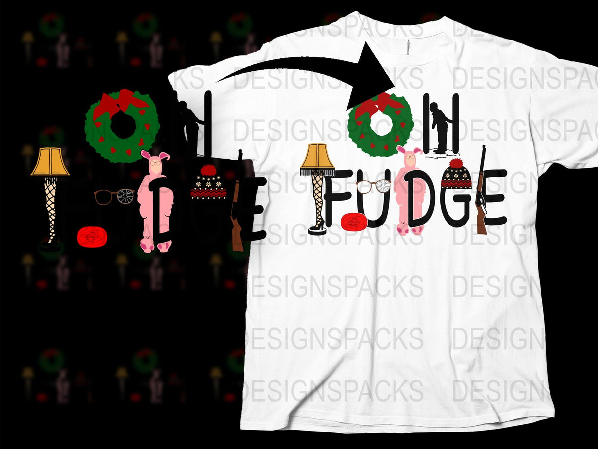Oh Fudge Christmas Quote T-Shirt, Funny Holiday Graphic Tee, Casual Festive Apparel for Winter