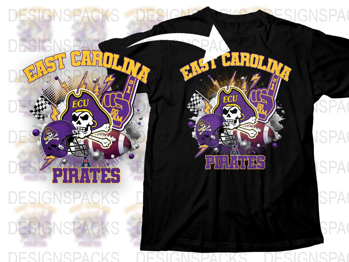 East Carolina Pirates T-Shirt, ECU Skull Graphic, College Sports Fan Apparel, Black Tee