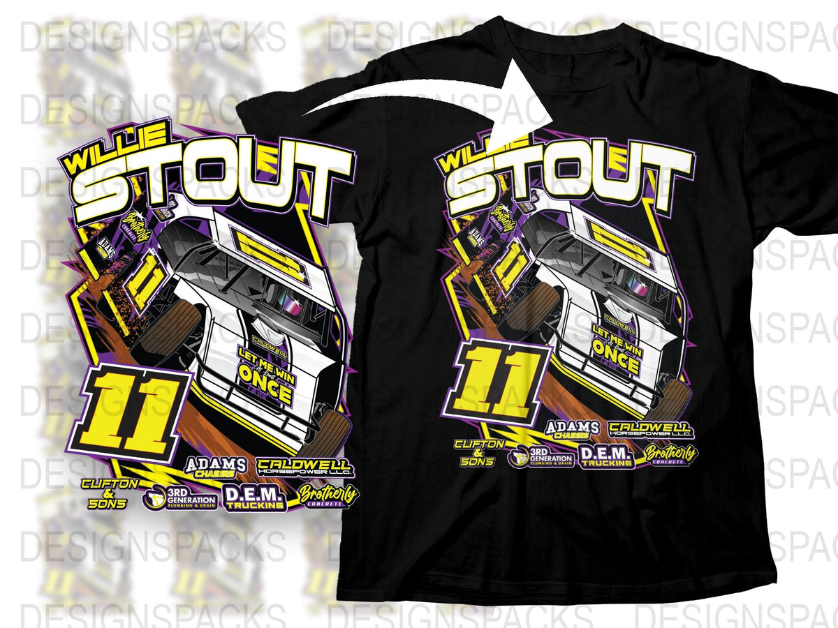 Racing T-Shirt, Wild Style Stout, Graphic Tee, Car Number 11, Purple Yellow, Motorsport Apparel