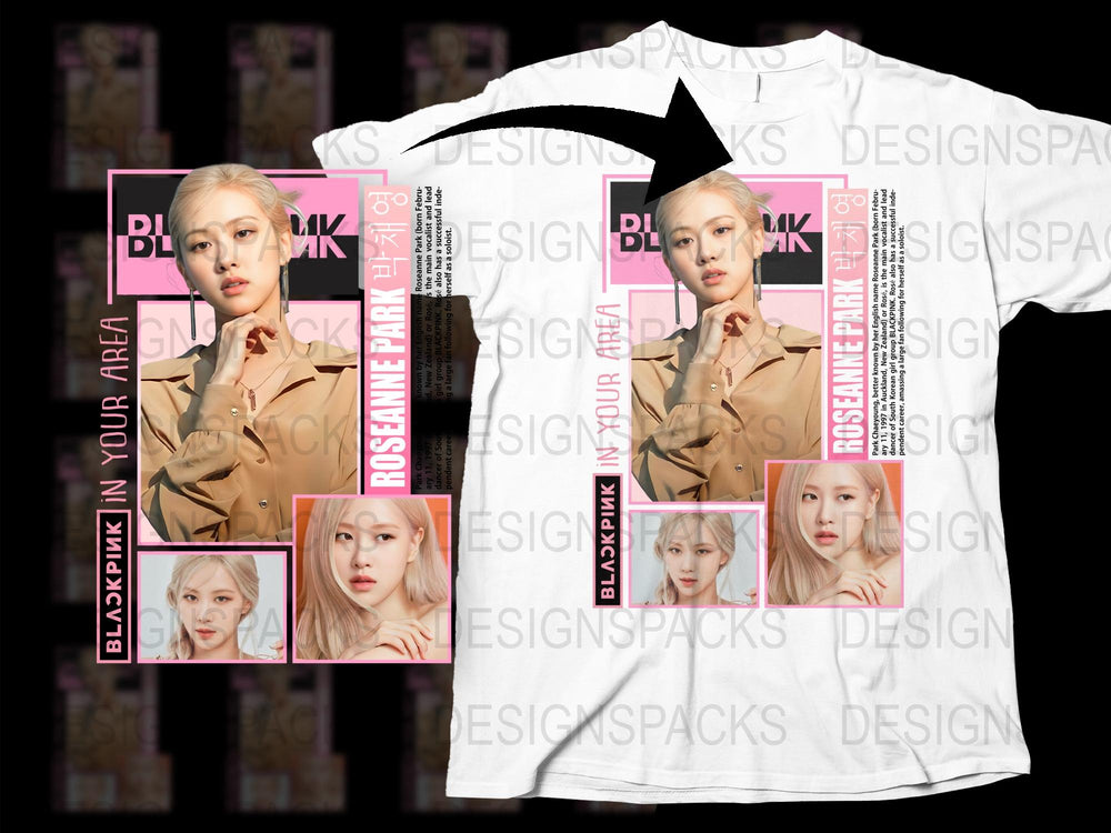 Blackpink Rose Graphic T-Shirt, K-Pop Music Fan Merch, White Tee with Celebrity Print, Stylish Top