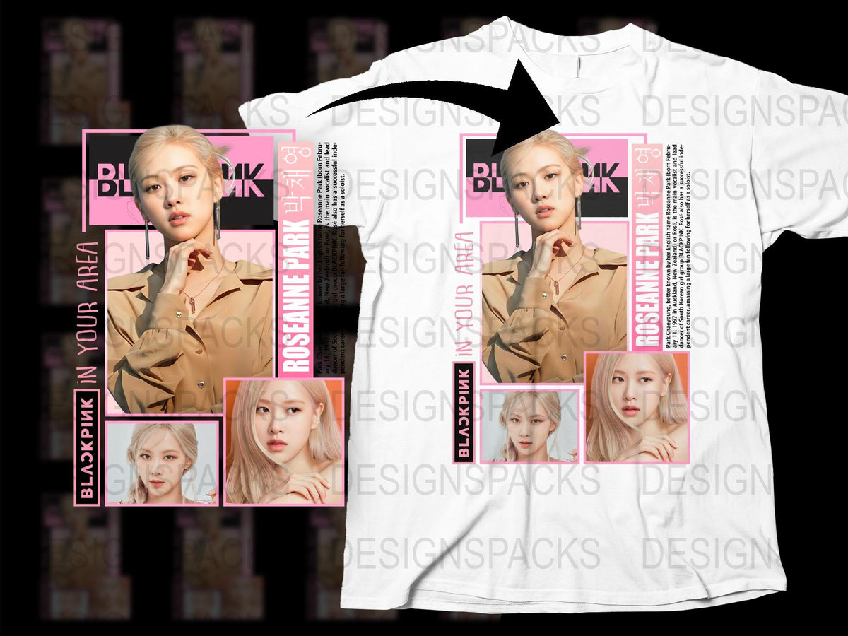Blackpink Rose Graphic T-Shirt, K-Pop Music Fan Merch, White Tee with Celebrity Print, Stylish Top