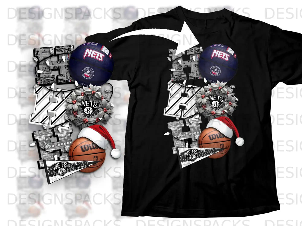 Brooklyn Nets Themed Holiday Basketball T-Shirt