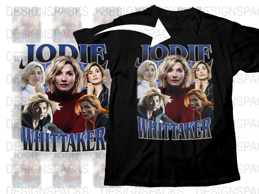 Jodie Whittaker Fan T-Shirt, Multiple Poses, Black Tee, TV Show Inspired, Unisex, Graphic Tee, Collectible, Gift Idea