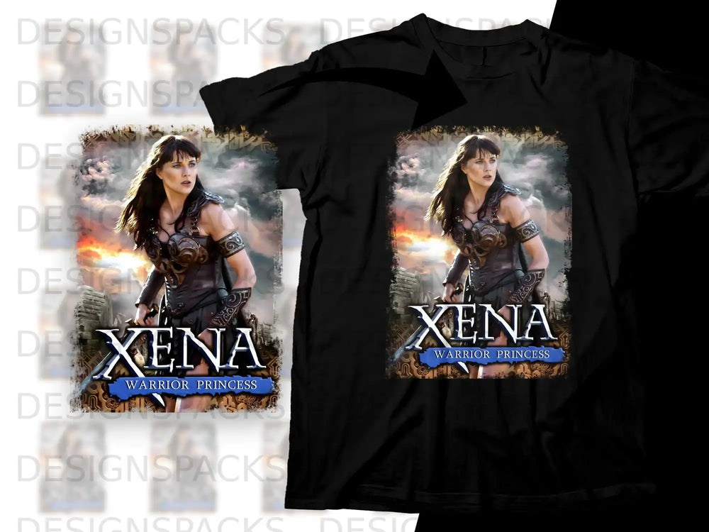 Xena Warrior Princess logo on a black t-shirt.