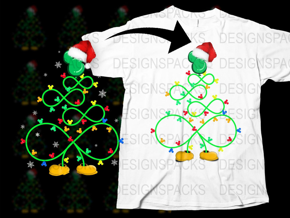 Christmas Tree T-Shirt Colorful Lights Festive Holiday Apparel Unisex Adult Kids Sizes