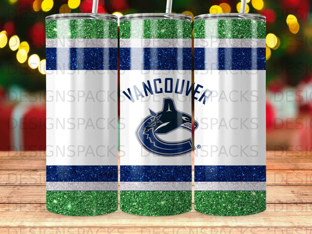 Vancouver Canucks Logo Glitter Blue Green Stripes Tumbler product type