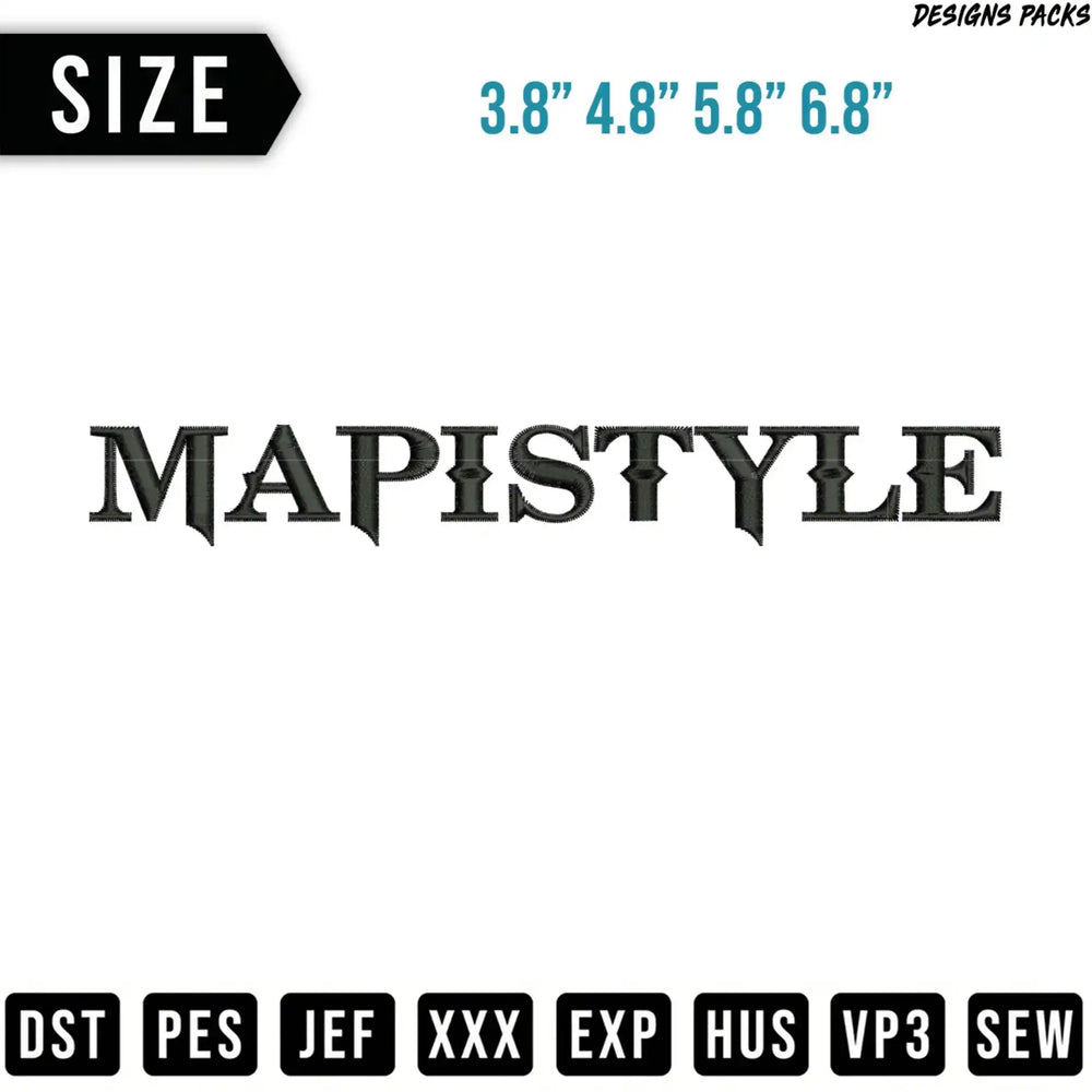 Mapistyle embroidery design text with size and file format options.