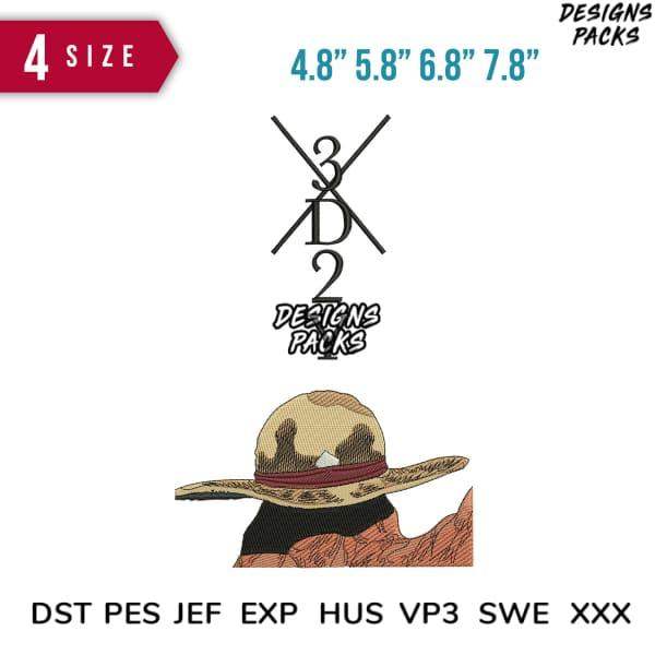 Embroidery design of straw hat with band, available in 4 sizes & formats: DST, PES, JEF, EXP, HUS, VP3, SWE, XXX