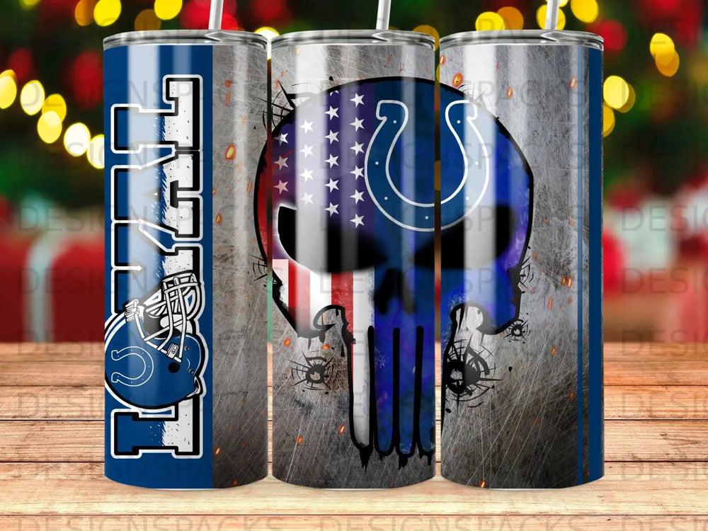 Indianapolis Colts skull with US flag and football helmet logo.