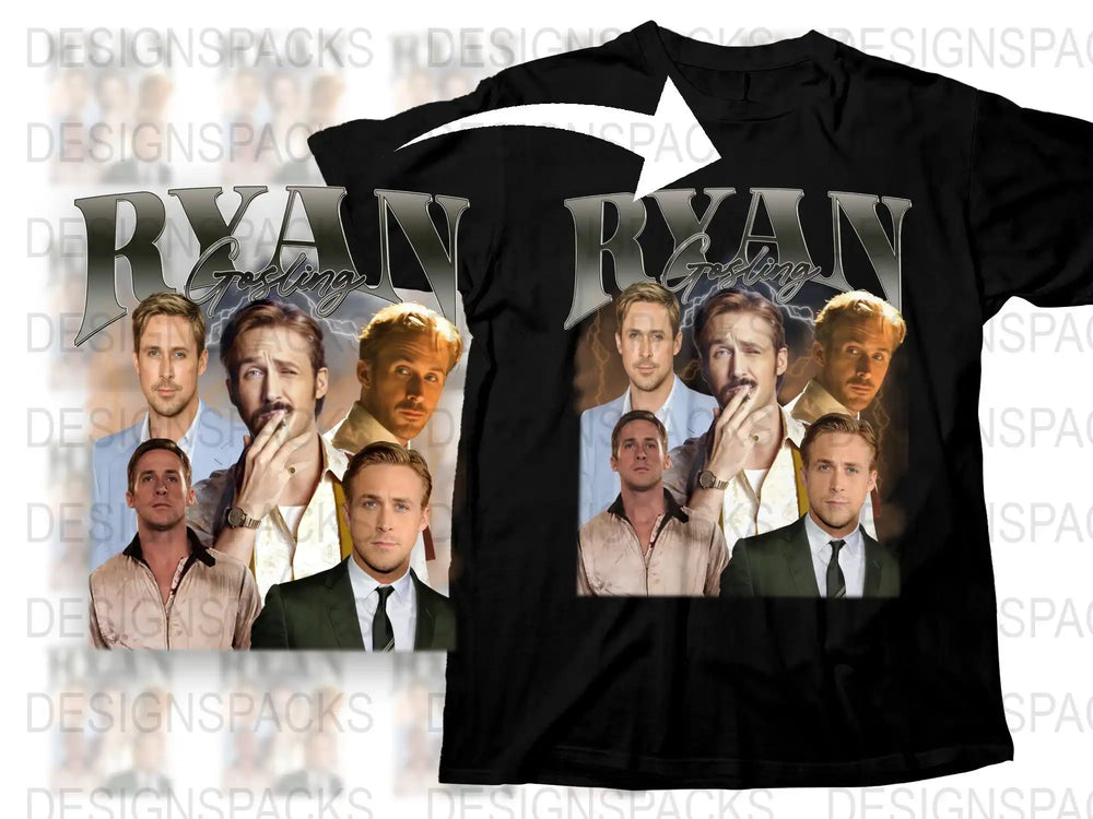 Ryan Gosling Movie Collage T-Shirt, Vintage Film Actor Tee, Graphic Black Shirt, Unisex Fashion Top