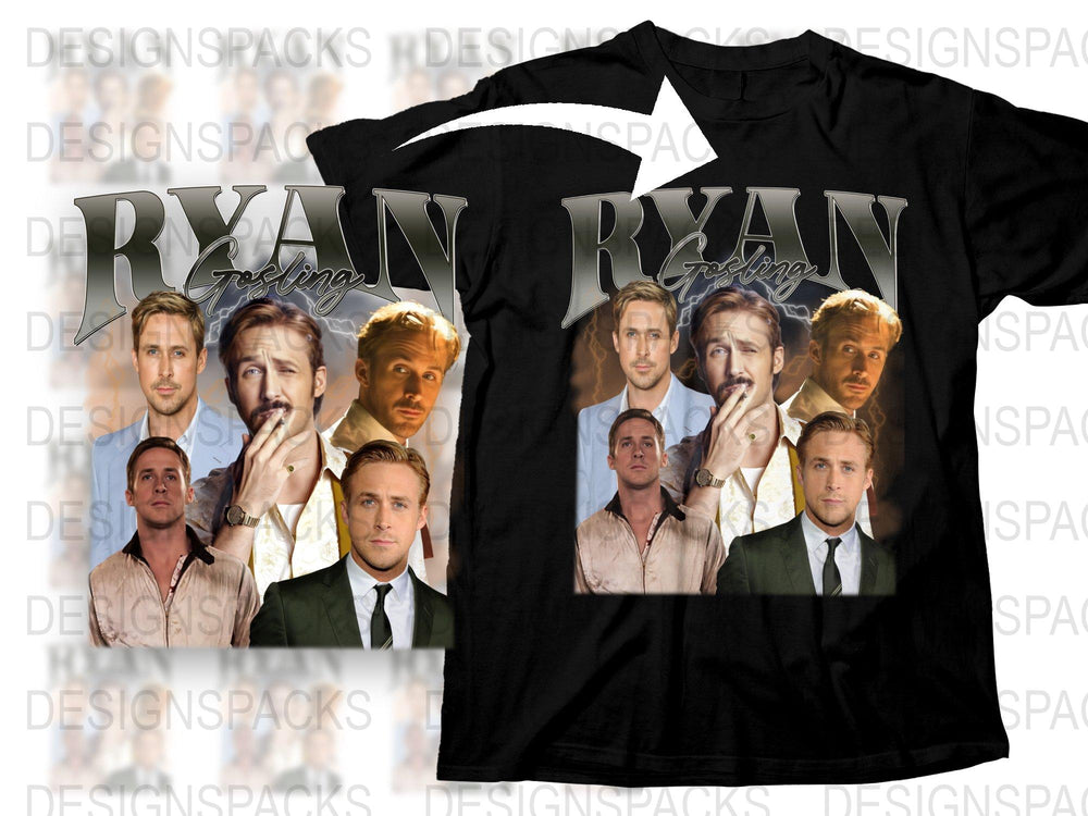 Ryan Gosling Movie Collage T-Shirt, Vintage Film Actor Tee, Graphic Black Shirt, Unisex Fashion Top