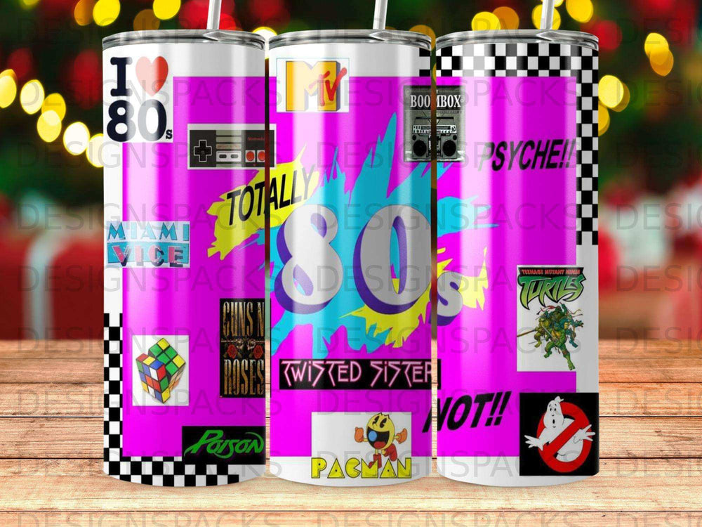 Retro 80s collage featuring MTV, Pac-Man, Teenage Mutant Ninja Turtles, and Ghostbusters.