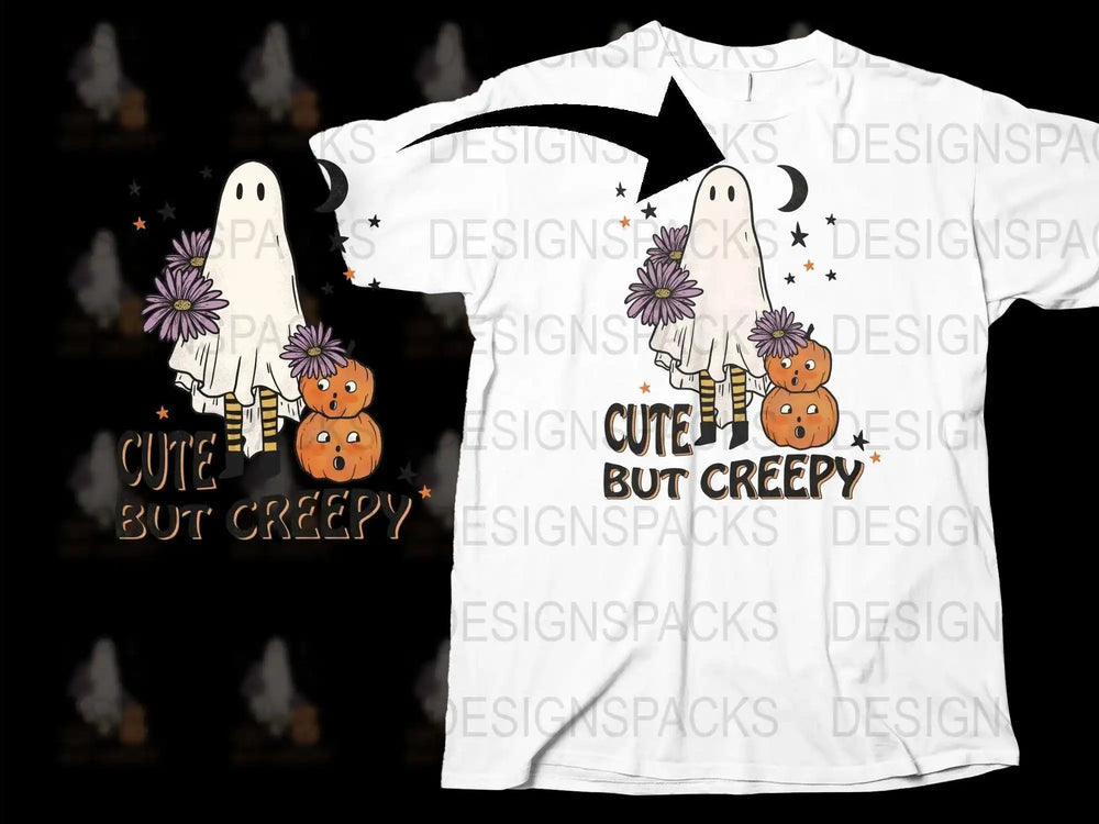 Cute But Creepy Ghost T-Shirt, Halloween Pumpkin and Daisy Design, Spooky Graphic Tee for Fall Celebrations