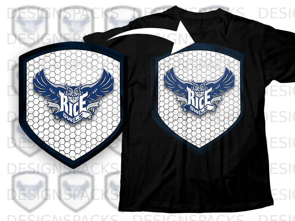 Rice Owls Shield Design with Honeycomb Background Shirt