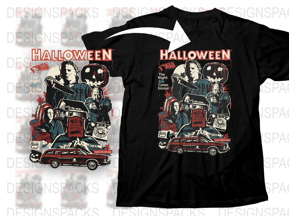 Halloween Horror Movie Themed T-Shirt, Vintage Style Graphic Tee, Retro Film Fan Apparel, Unisex Clothing