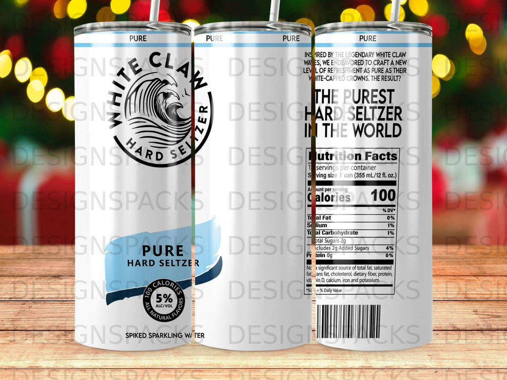 White Claw Hard Seltzer can with nutrition facts and branding.