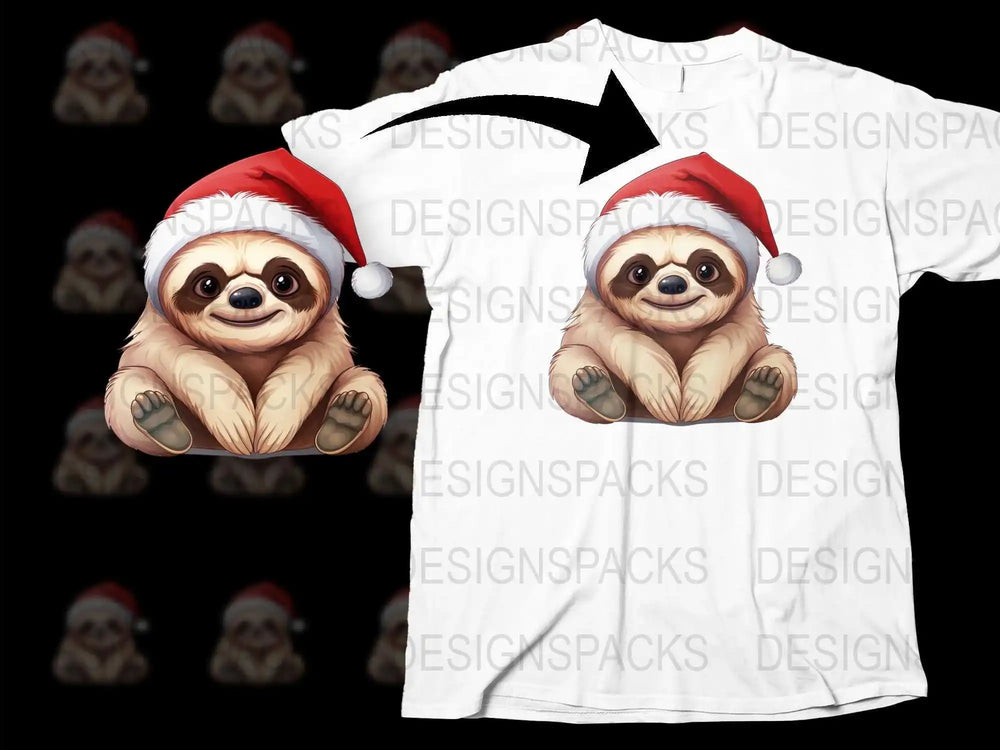 Cute Sloth Christmas T-Shirt, Funny Santa Hat Holiday Tee, Festive Winter Apparel for All Ages