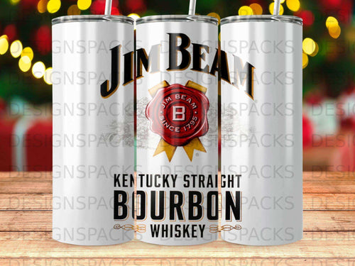 Jim Beam Kentucky Straight Bourbon Whiskey tumbler with branding.