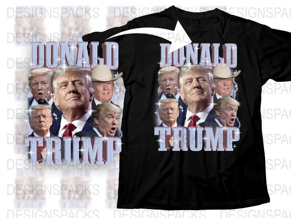 Donald Trump Graphic T-Shirt, Presidential Faces Collage, Political Memorabilia, Unisex Black Tee