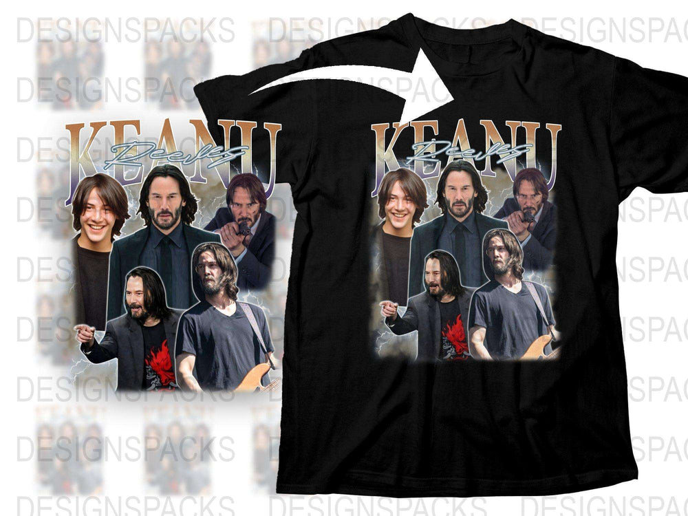 Keanu Reeves Fan T-Shirt, Multiple Poses Print, Celebrity Graphic Tee, Unisex Black Shirt