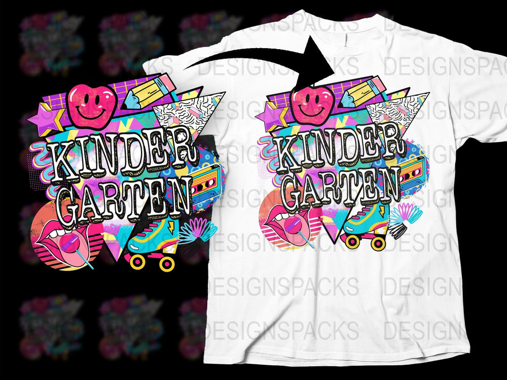Colorful Kindergarten T-shirt, Fun Graphic Kids Tee, School Roller Skate Design, Vibrant Children's Clothing