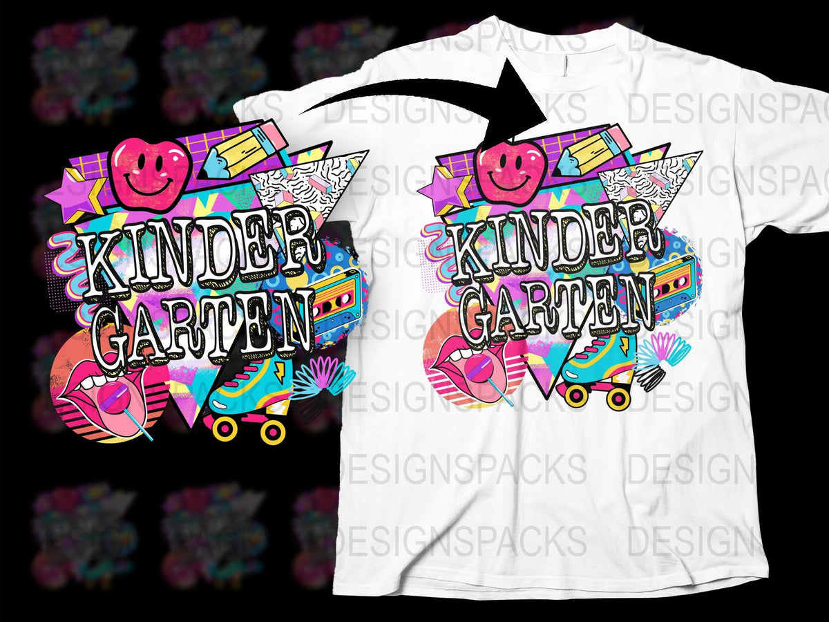 Colorful Kindergarten T-shirt, Fun Graphic Kids Tee, School Roller Skate Design, Vibrant Children's Clothing