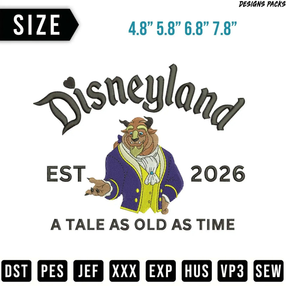 Embroidery design of Disneyland Beast, "A Tale as Old as Time."
