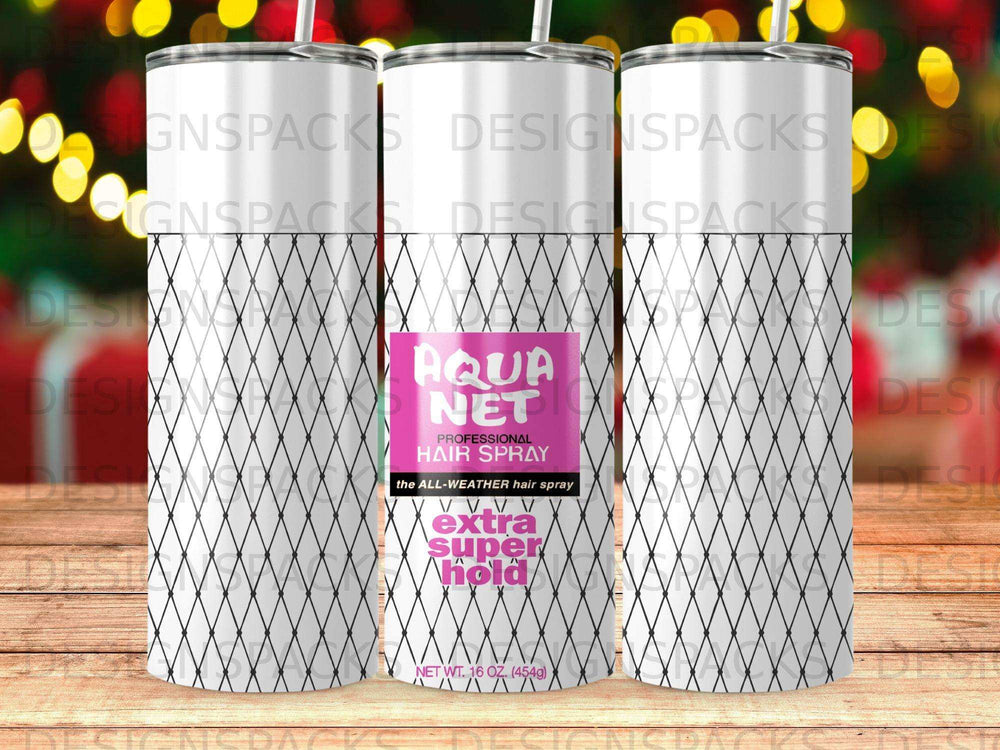 AQUA NET hair spray can with "extra super hold" text.