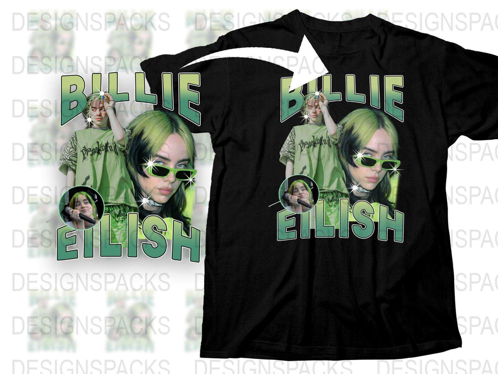 Billie Eilish T-Shirt, Black Graphic Tee, Pop Music Fan Merch, Gift for Teens, Unique Full Print Shirt