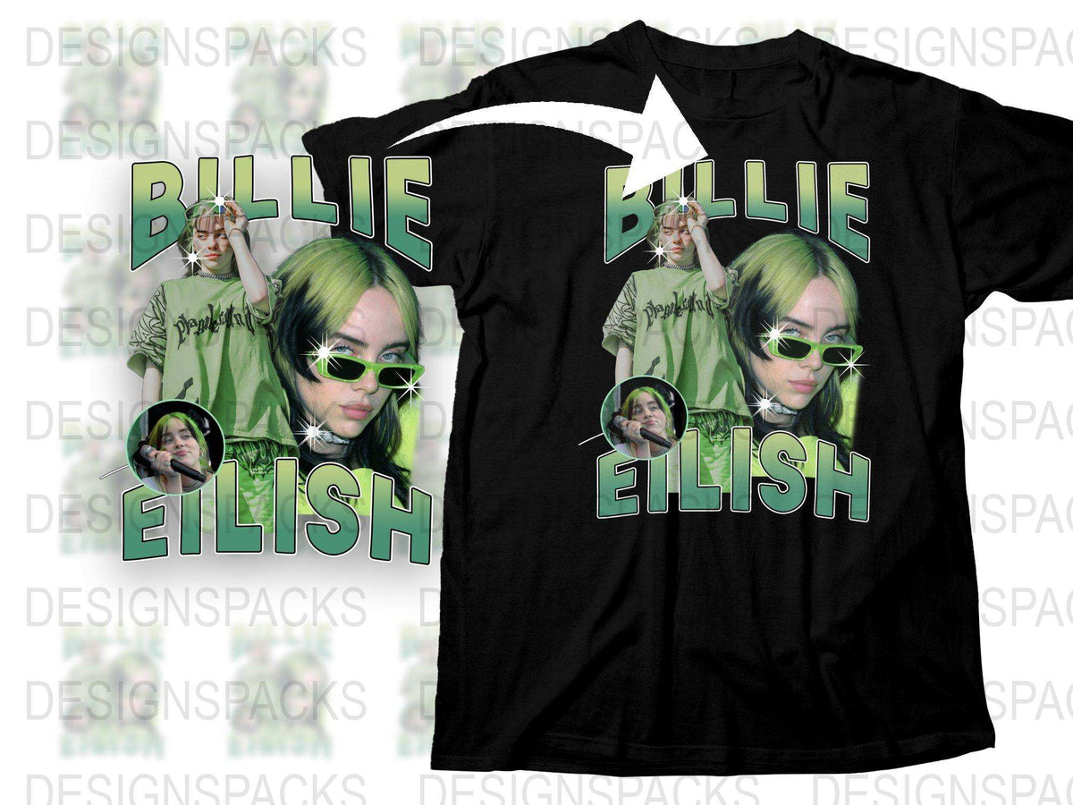Billie Eilish T-Shirt, Black Graphic Tee, Pop Music Fan Merch, Gift for Teens, Unique Full Print Shirt