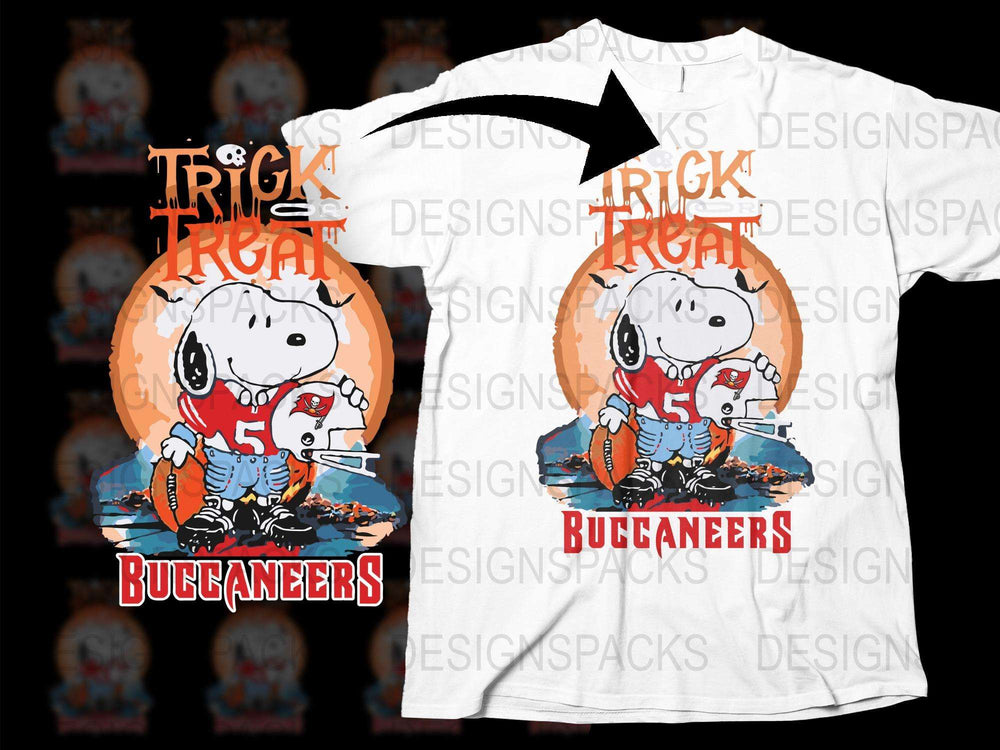Trick or Treat Buccaneers Halloween T-Shirt, Snoopy Pirate Pumpkin Graphic Tee