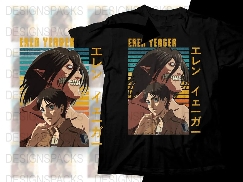 Eren Yeager Anime Art Graphic Tee Cool Png Digital Download