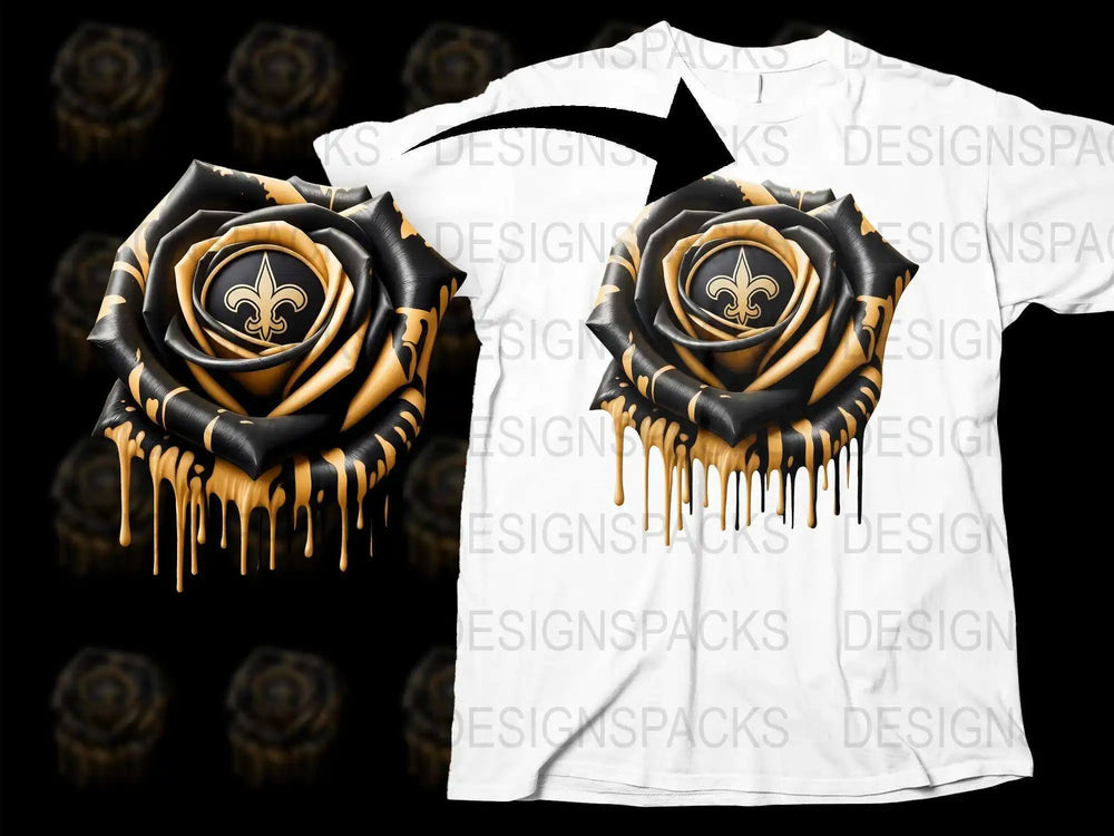 Gothic Black and Gold Rose T-Shirt, Unique Floral Dripping Design, Graphic Tee for Men and Women