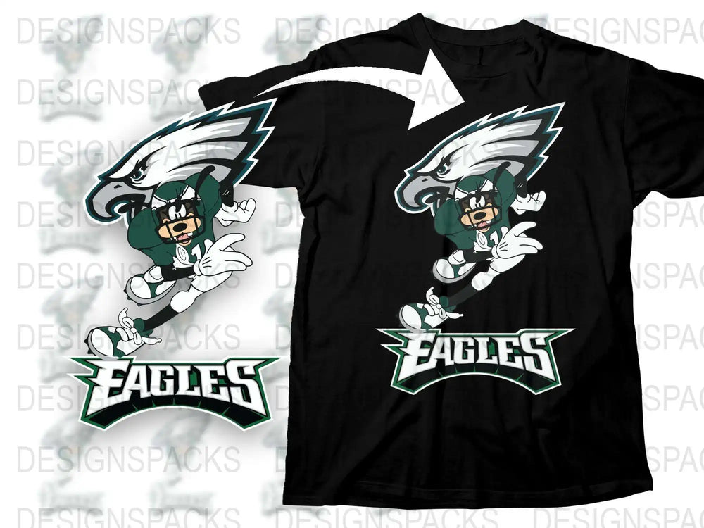 Sports Team T-Shirt, Cartoon Eagle Graphic, Green and White, Casual Wear, All Sizes Available