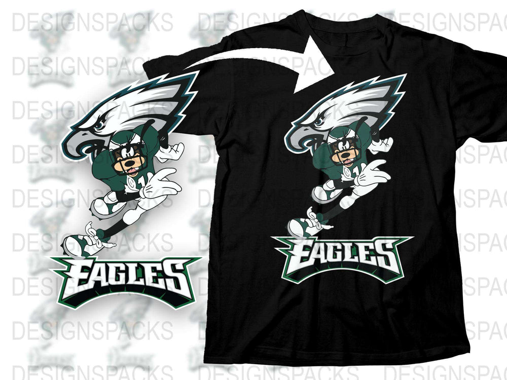 Sports Team T-Shirt, Cartoon Eagle Graphic, Green and White, Casual Wear, All Sizes Available
