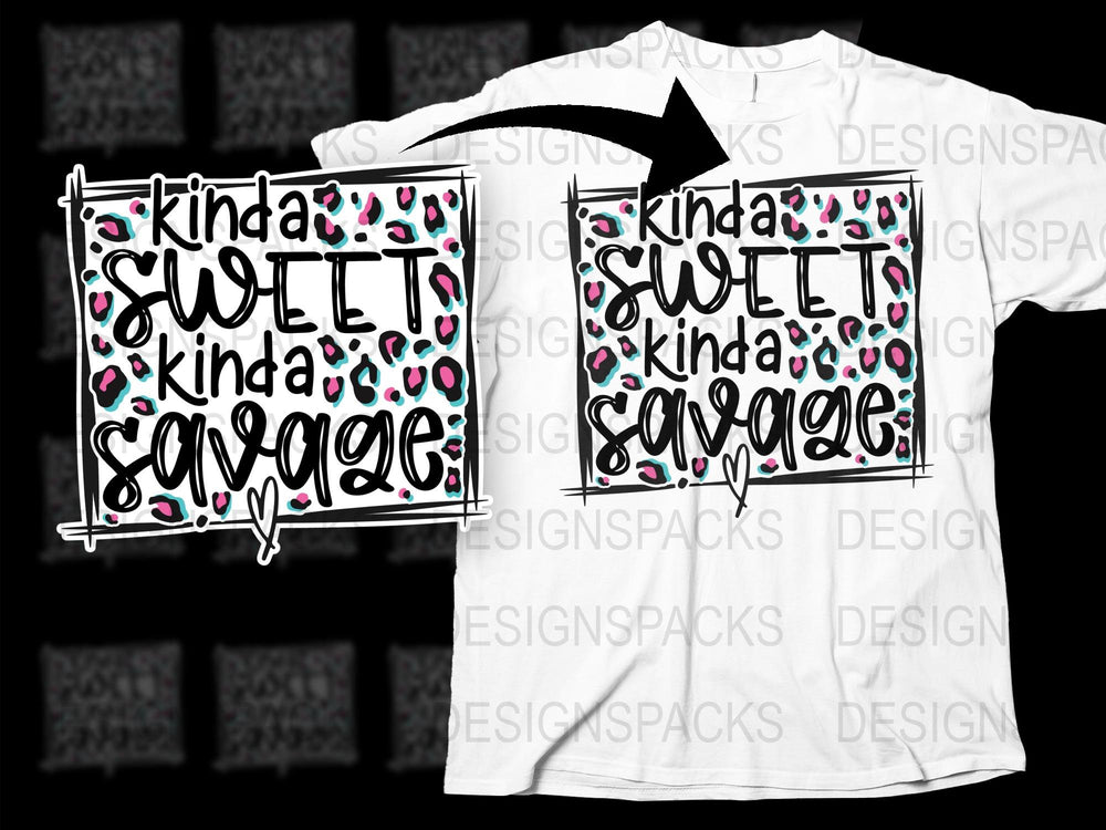 Kinda Sweet Kinda Savage T-Shirt, Leopard Print Heart, Trendy Graphic Tee, Black and White