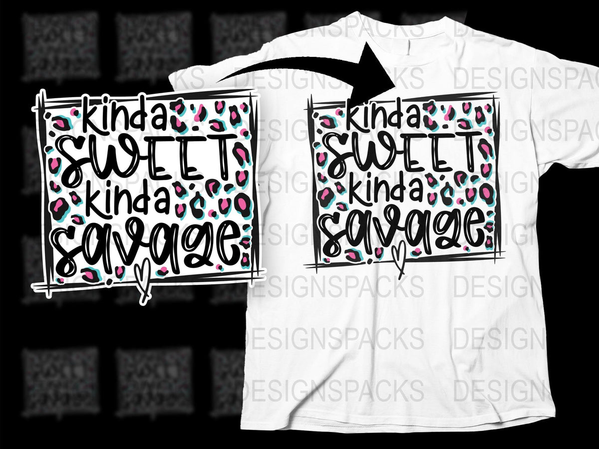 Kinda Sweet Kinda Savage T-Shirt, Leopard Print Heart, Trendy Graphic Tee, Black and White