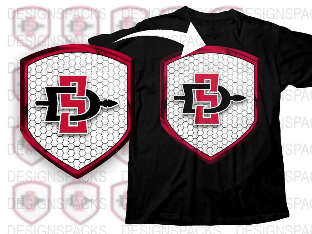 Black T-Shirt with Red and White Logo, Sports Team Graphic Tee, Casual Athletic Style Shirt for Fans