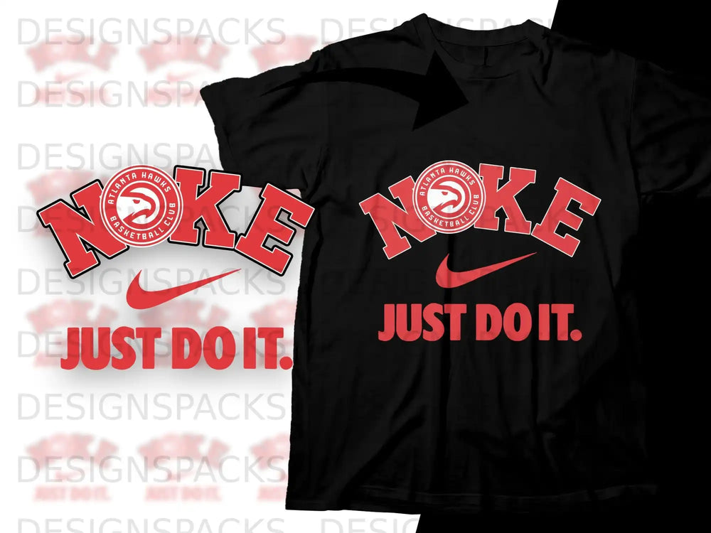 Black t-shirt with Atlanta Hawks logo and "JUST DO IT." text.