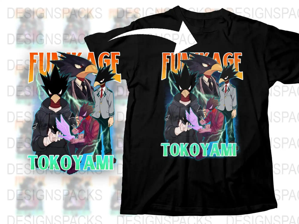 Tokoyami Anime Graphic T-Shirt, Colorful Fumikage Tee, Unisex Manga Inspired Apparel, Bold Character Print Top