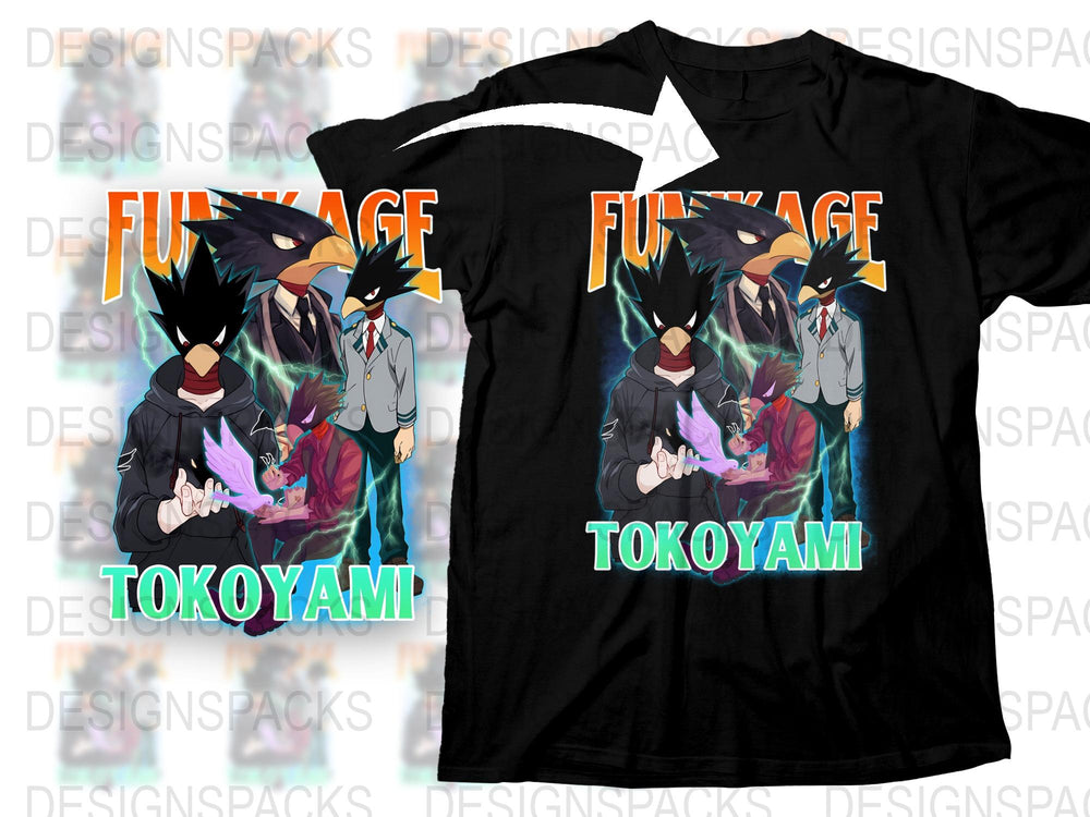 Tokoyami Anime Graphic T-Shirt, Colorful Fumikage Tee, Unisex Manga Inspired Apparel, Bold Character Print Top