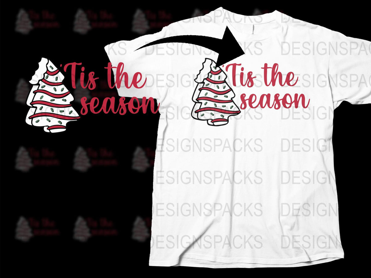 Tis the Season Christmas Tree Holiday T-Shirt, Festive Xmas Graphic Tee, Unisex White Holiday Shirt