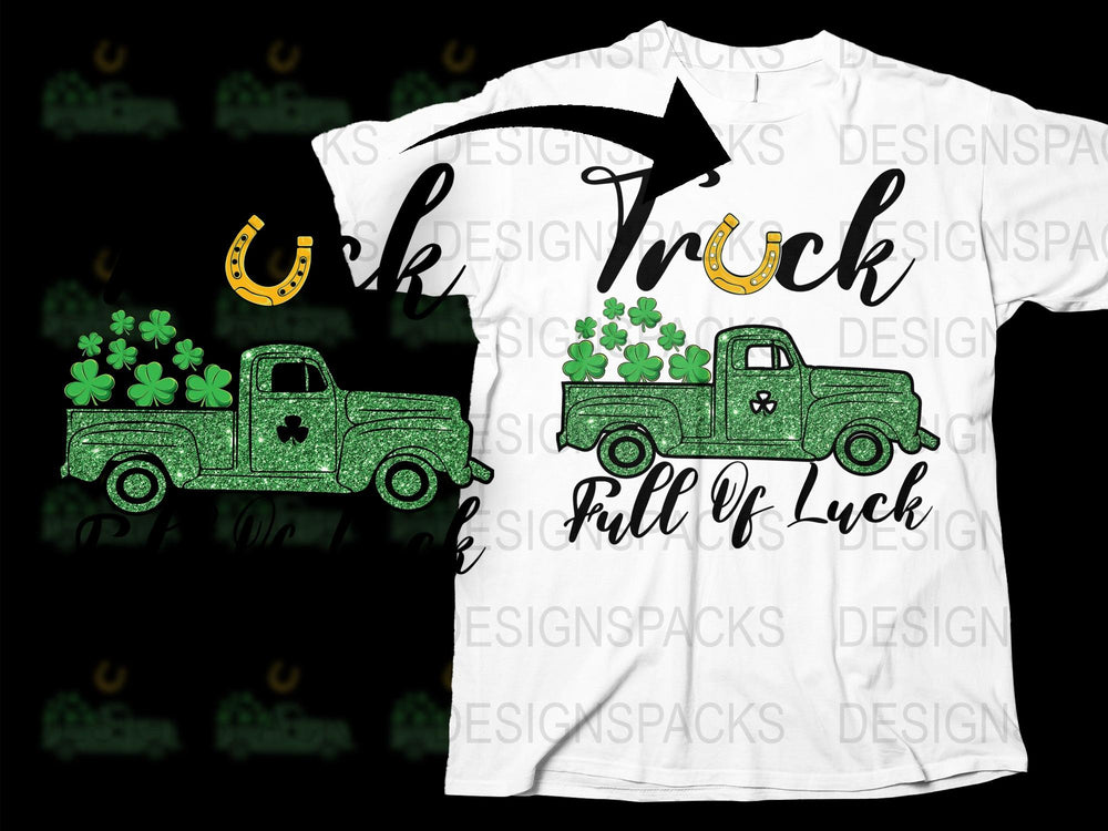 St. Patrick's Day Vintage Truck T-Shirt, Lucky Four Leaf Clover Graphic Tee, Unisex White Shirt