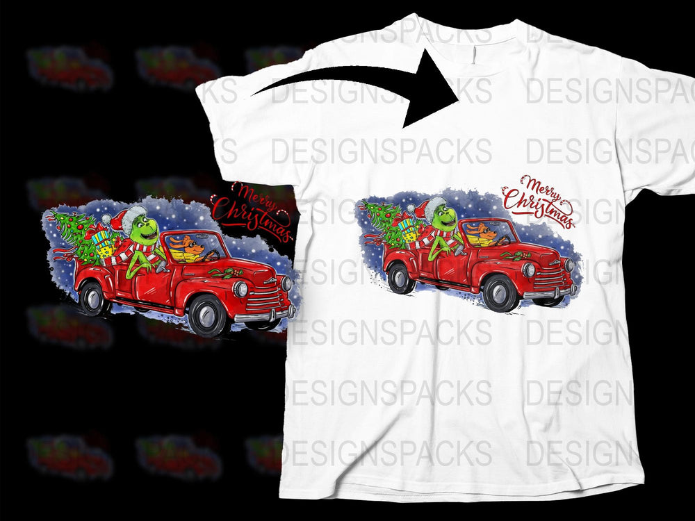 Vintage Red Truck Christmas T-Shirt, Merry Christmas Festive Holiday Tee, Unisex Adult Graphic Shirt