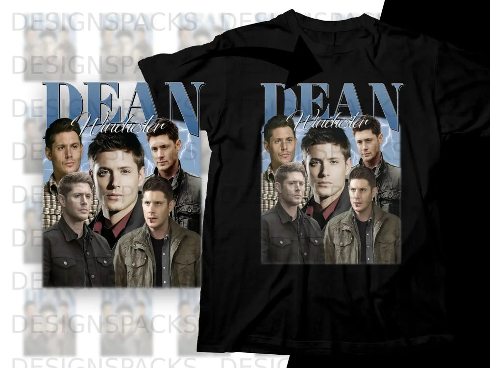 Dean Winchester collage t-shirt with lightning accents.